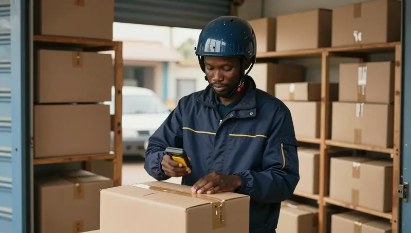 Un préparateur scanne un carton dans le dépôt d’EJIM Express